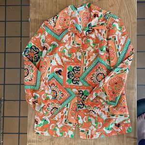 Pykettes Vintage Orange and Green Paisley Button-down 60s 70s